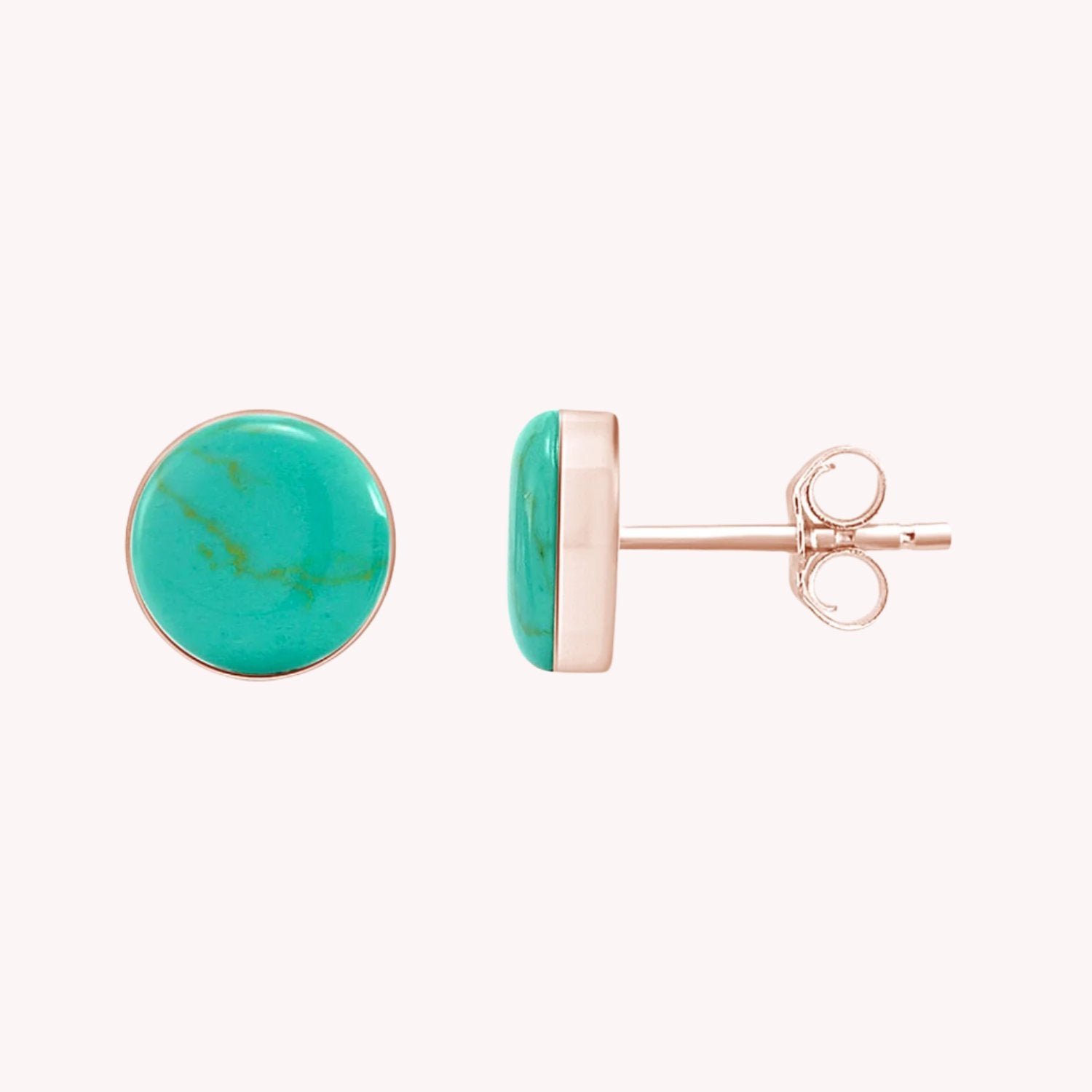 7MM Turquoise Gemstone Dome Button Stud Earrings Sterling Silver