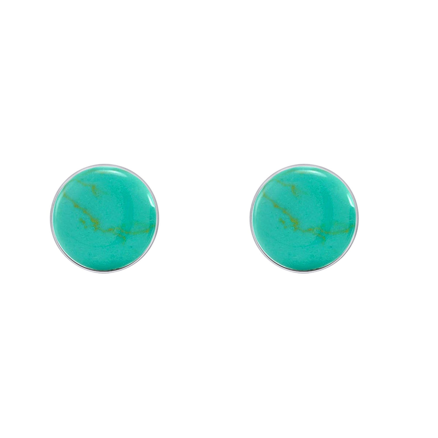 7MM Turquoise Gemstone Dome Button Stud Earrings Sterling Silver