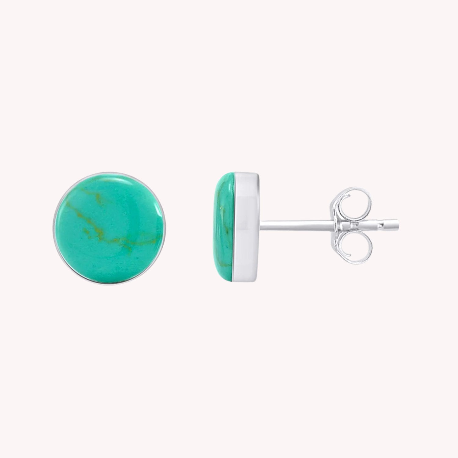 7MM Turquoise Gemstone Dome Button Stud Earrings Sterling Silver
