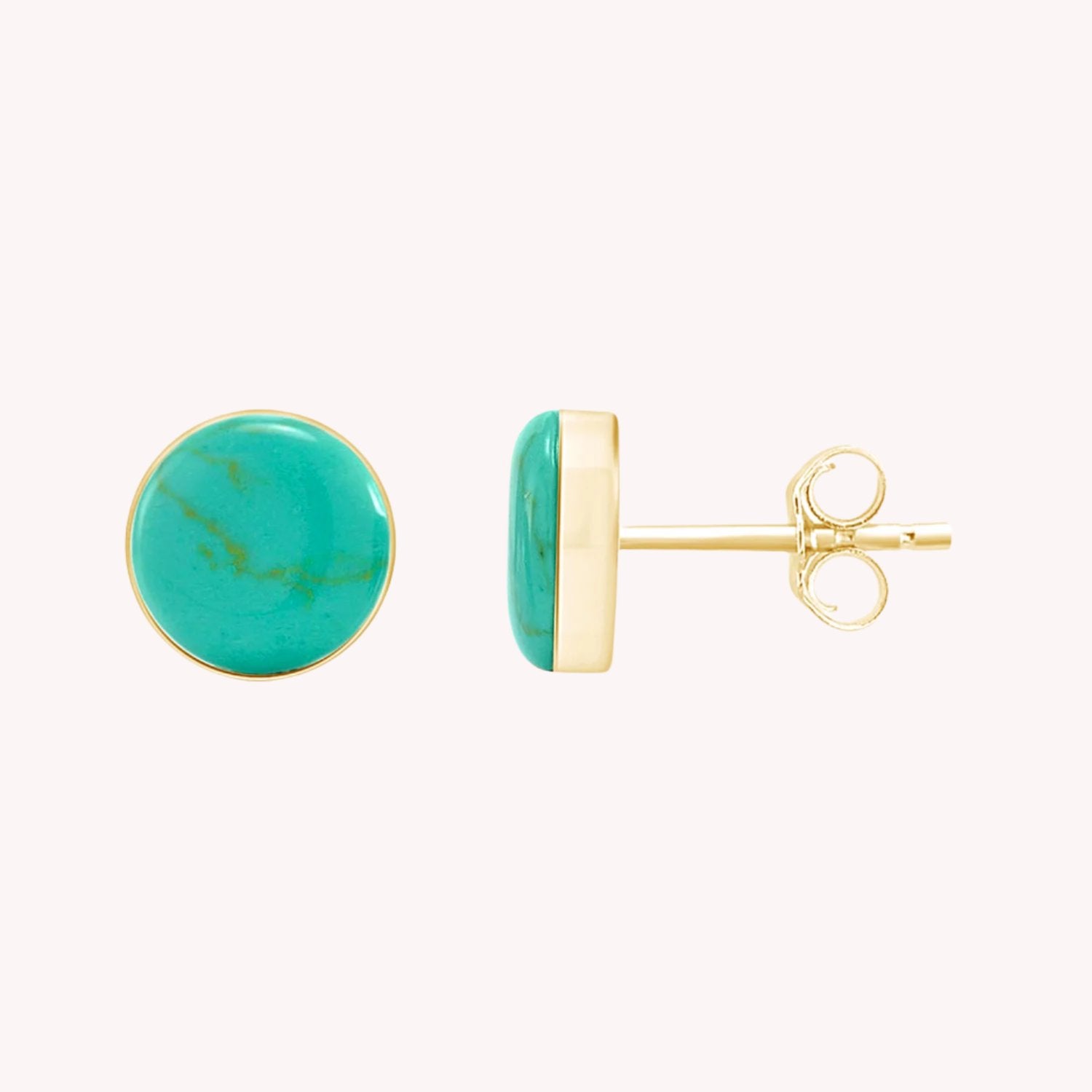 7MM Turquoise Gemstone Dome Button Stud Earrings Sterling Silver
