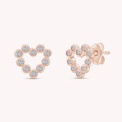 Round White Cubic Zirconia Bezel Set Open Heart Stud Earrings In 925 Sterling Silver