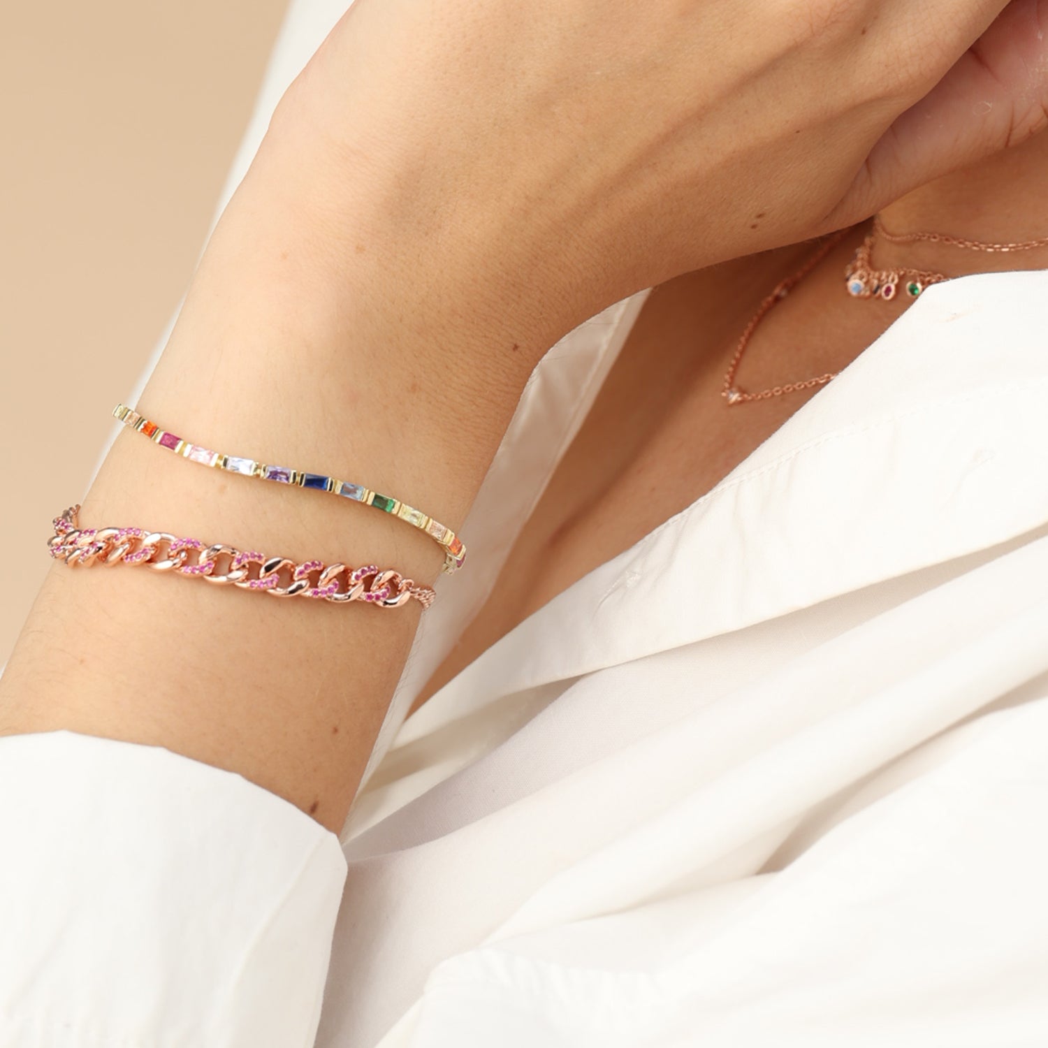 Multi Color Rainbow Cubic Zirconia Tennis Bracelet Sterling Silver