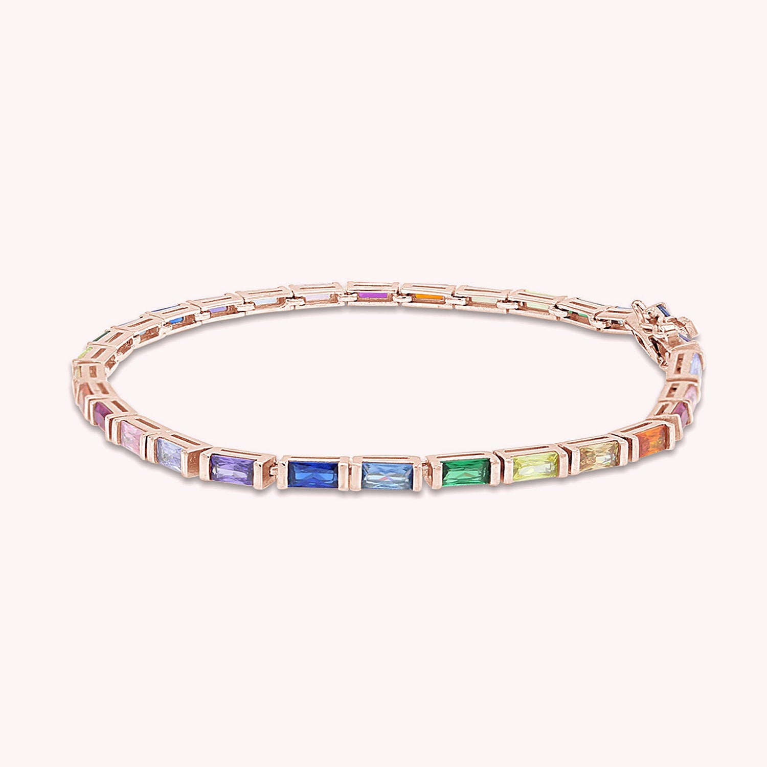 Multi Color Rainbow Cubic Zirconia Tennis Bracelet Sterling Silver