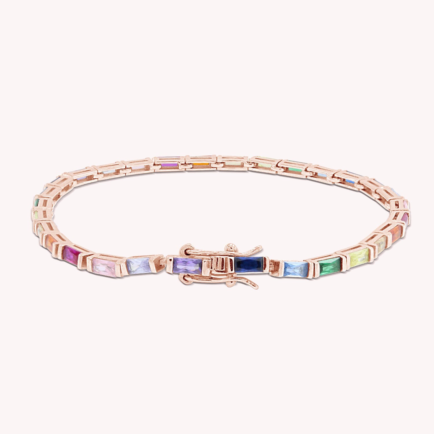 Multi Color Rainbow Cubic Zirconia Tennis Bracelet Sterling Silver