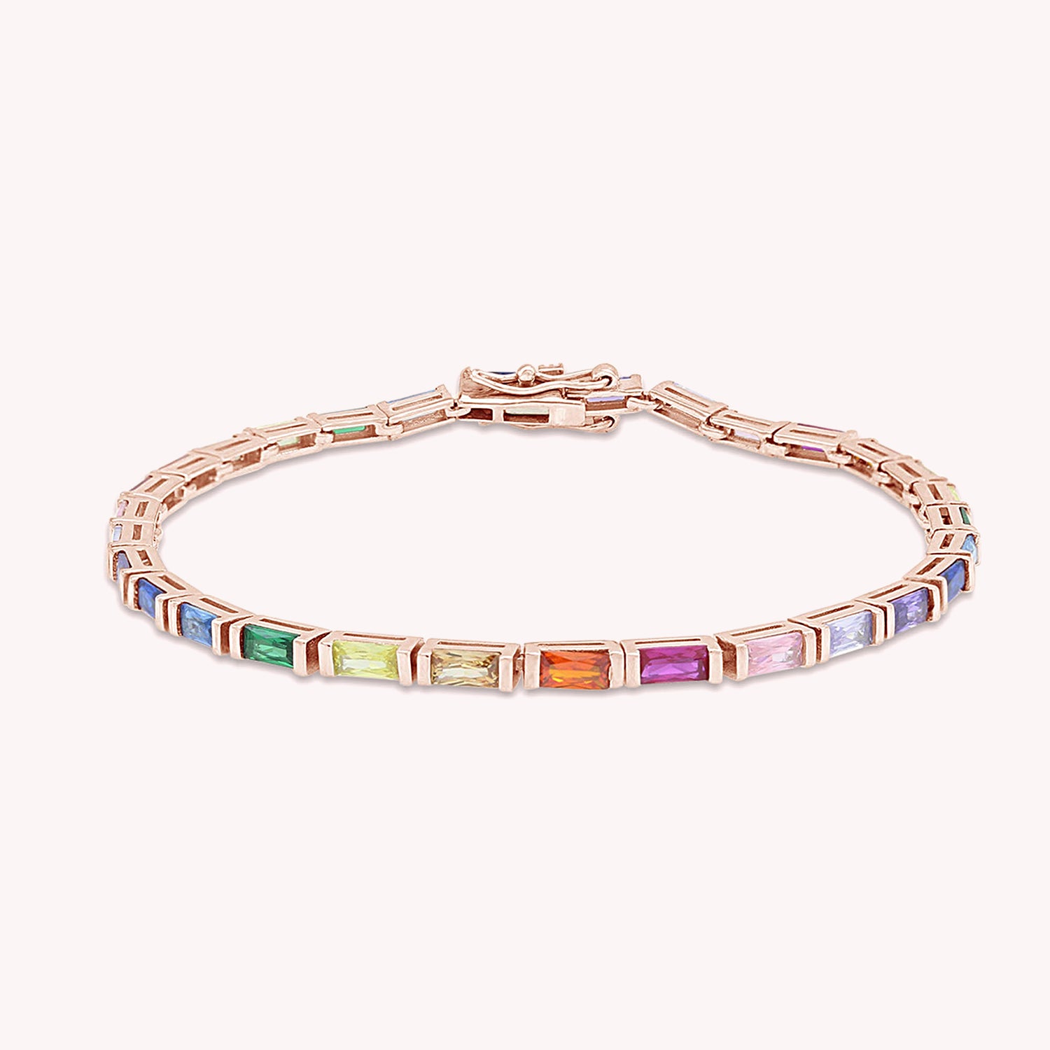 Multi Color Rainbow Cubic Zirconia Tennis Bracelet Sterling Silver