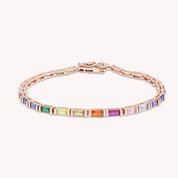 Multi Color Rainbow Cubic Zirconia Tennis Bracelet Sterling Silver