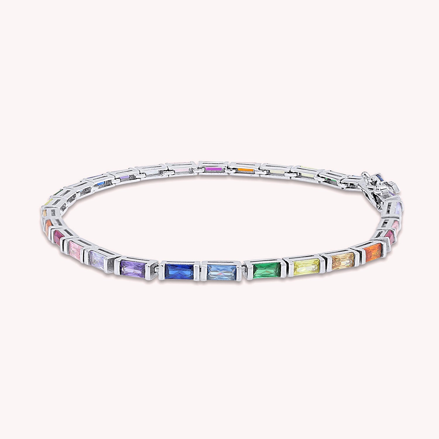 Multi Color Rainbow Cubic Zirconia Tennis Bracelet Sterling Silver