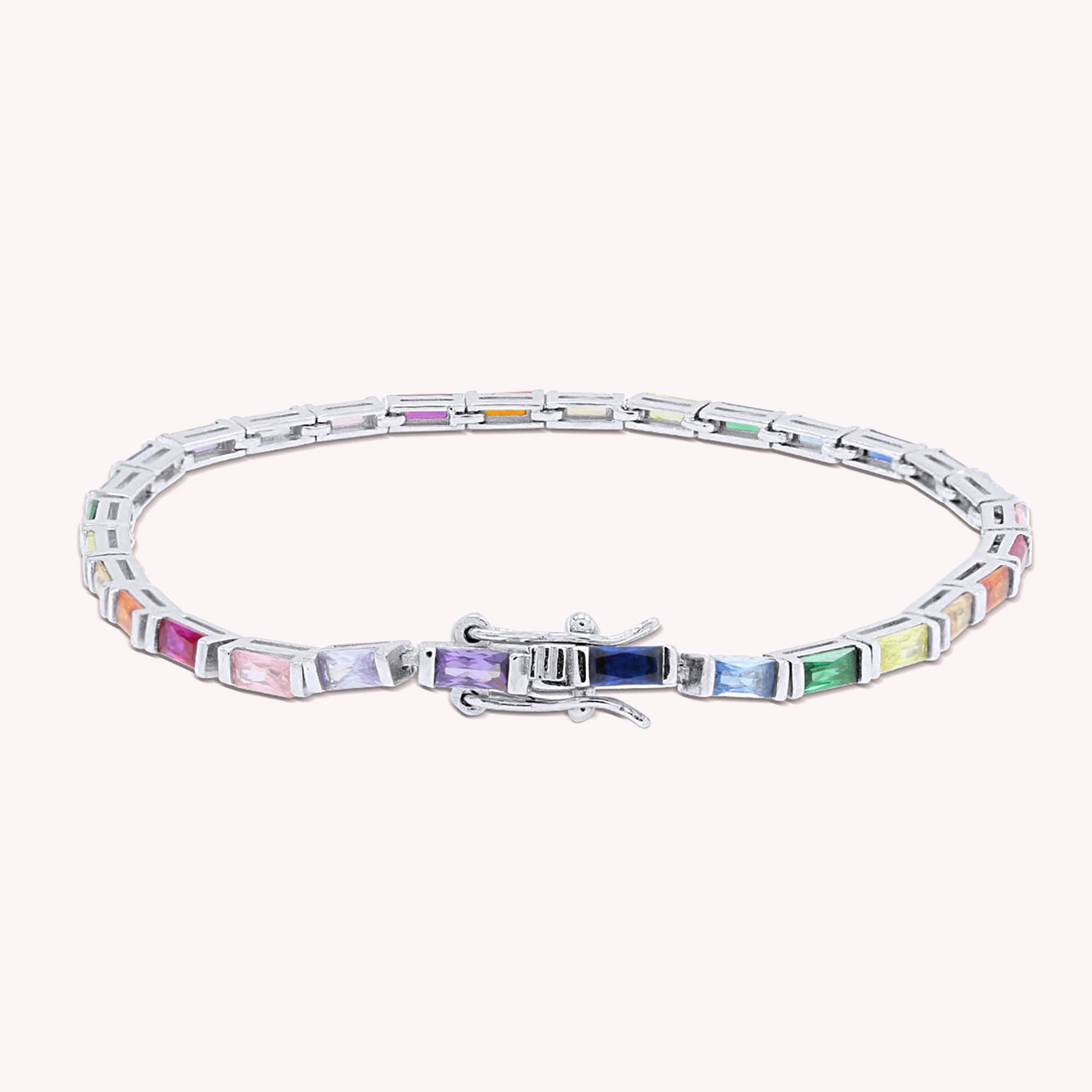Multi Color Rainbow Cubic Zirconia Tennis Bracelet Sterling Silver