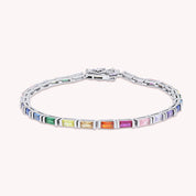 Multi Color Rainbow Cubic Zirconia Tennis Bracelet Sterling Silver