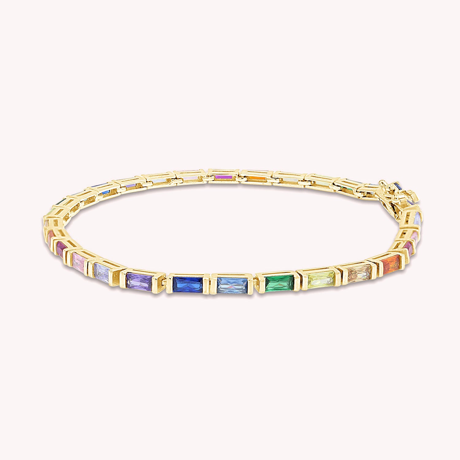 Multi Color Rainbow Cubic Zirconia Tennis Bracelet Sterling Silver