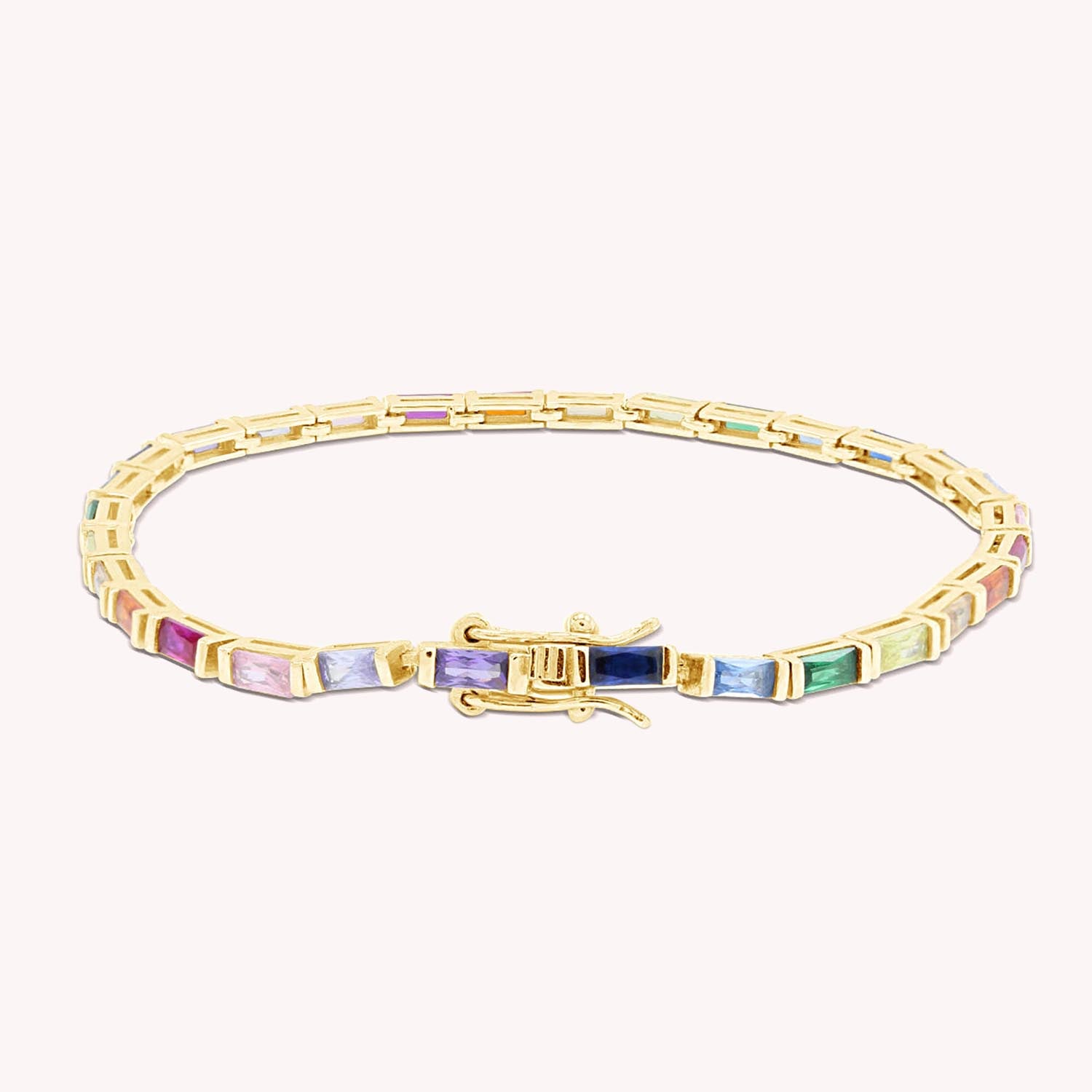Multi Color Rainbow Cubic Zirconia Tennis Bracelet Sterling Silver