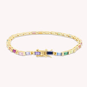 Multi Color Rainbow Cubic Zirconia Tennis Bracelet Sterling Silver