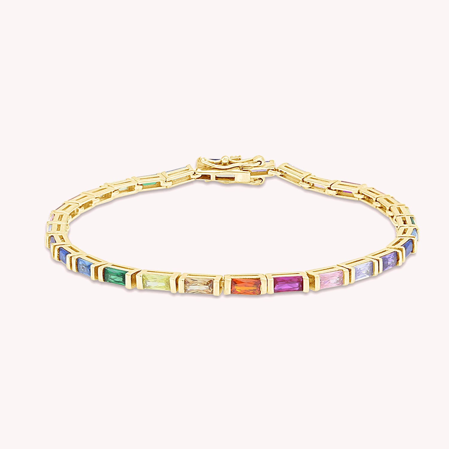 Multi Color Rainbow Cubic Zirconia Tennis Bracelet Sterling Silver
