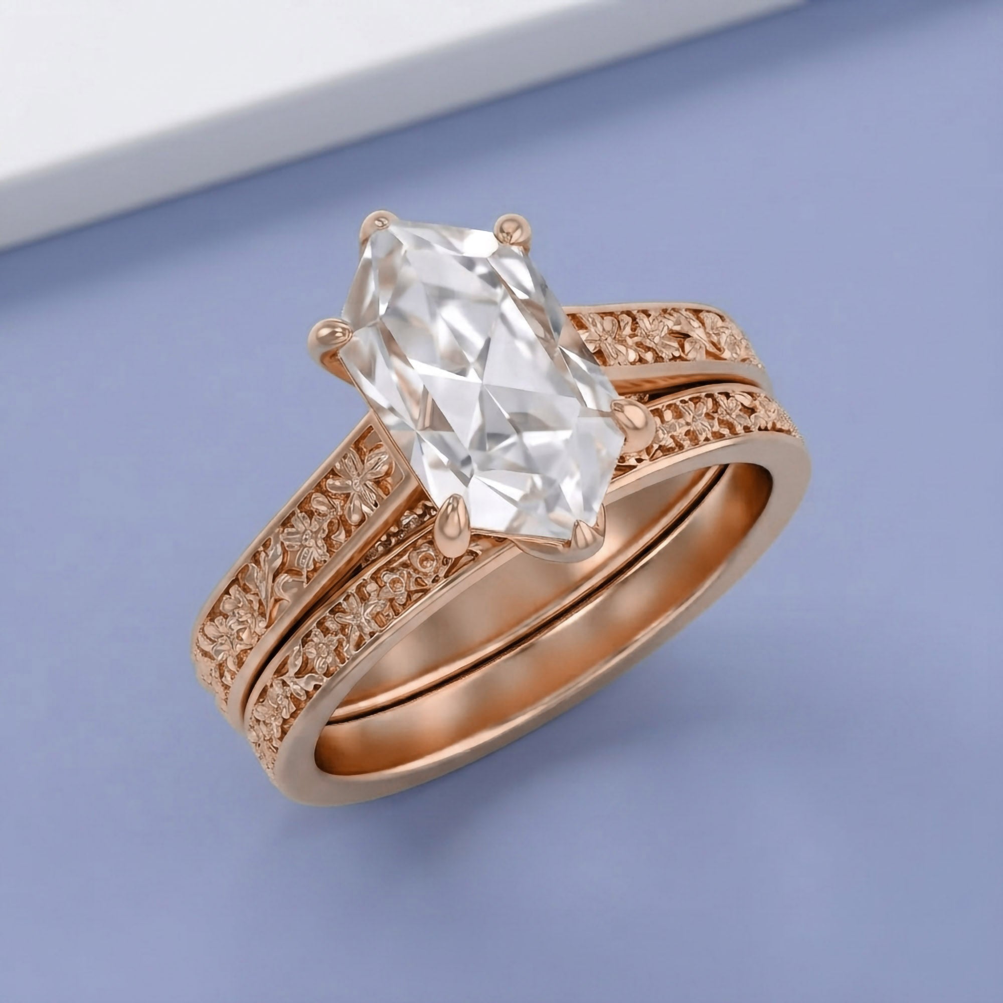 4.20 CT Vintage Inspired Filigree Bridal Ring Set with Hidden Halo Lab grown Diamond