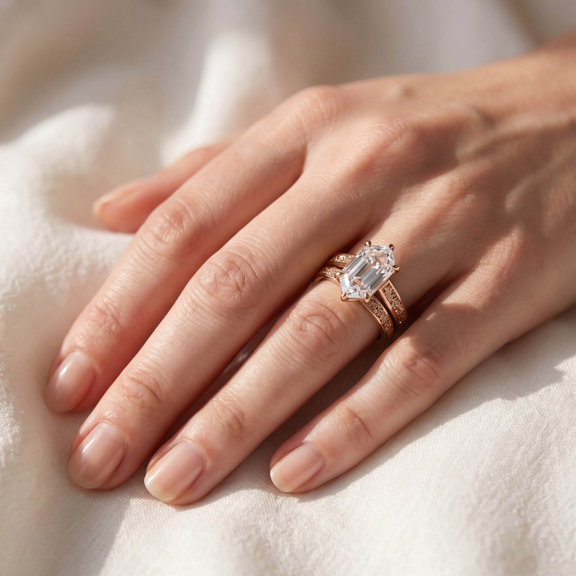 4.20 CT Vintage Inspired Filigree Bridal Ring Set with Hidden Halo Lab grown Diamond