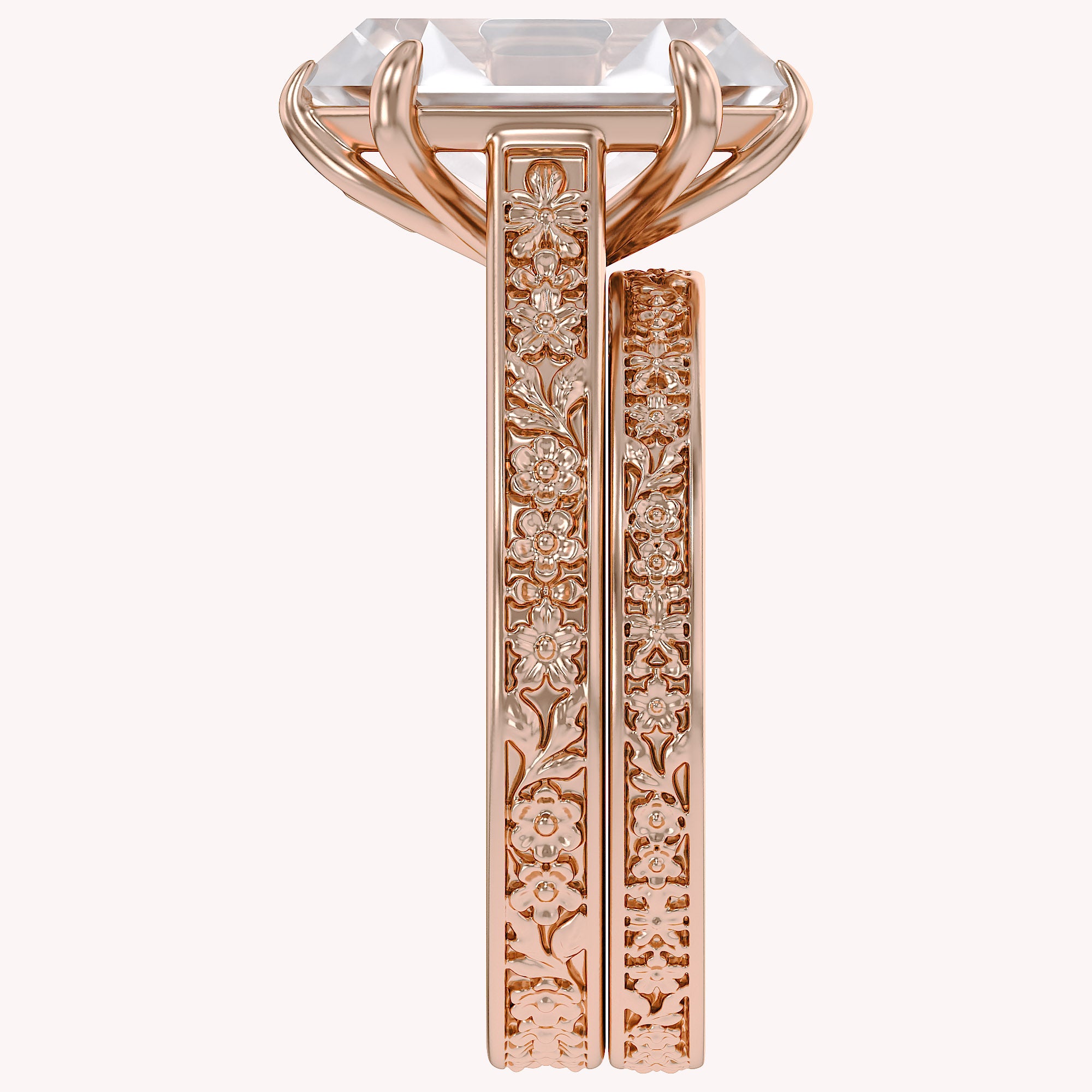 4.20 CT Vintage Inspired Filigree Bridal Ring Set with Hidden Halo Lab grown Diamond