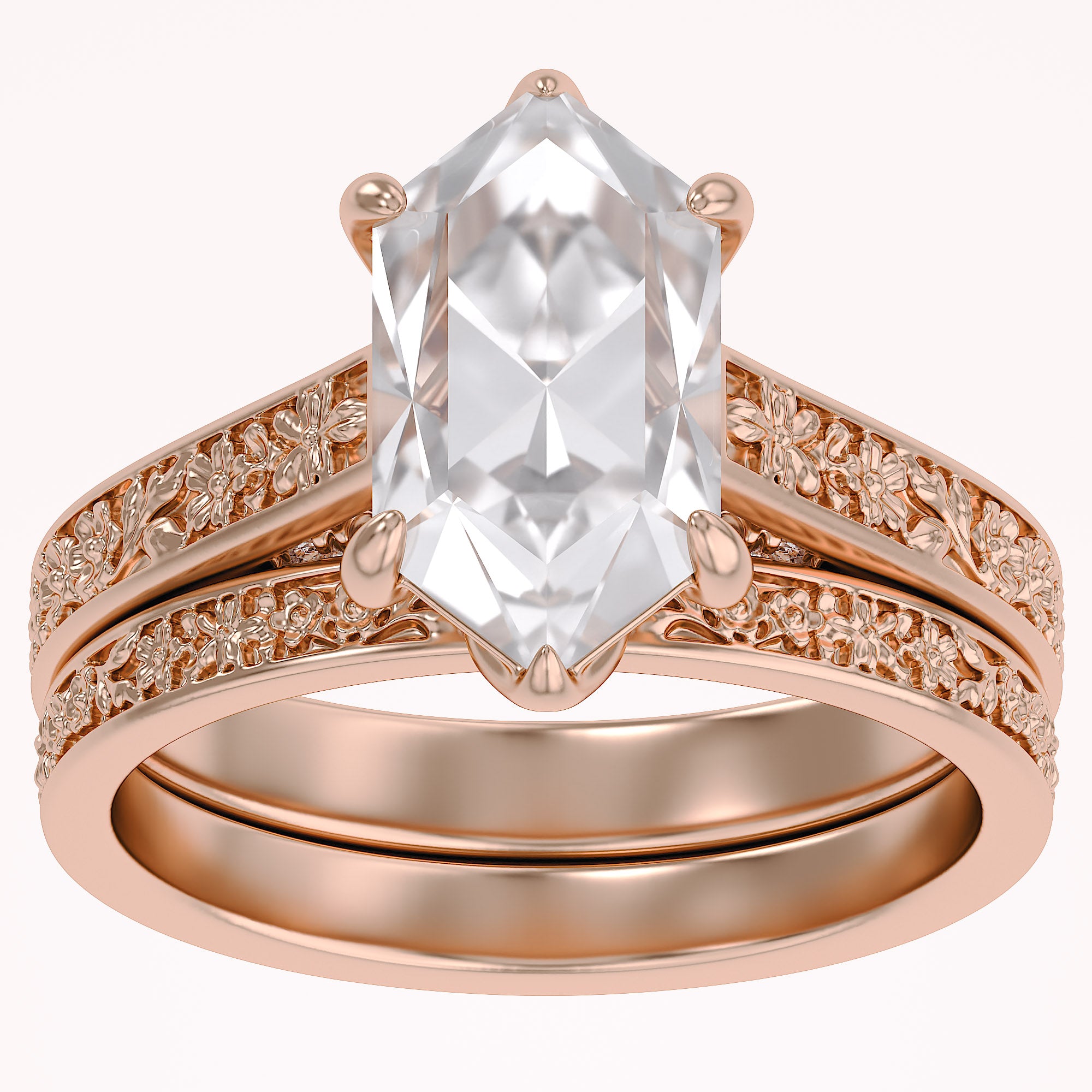 4.20 CT Vintage Inspired Filigree Bridal Ring Set with Hidden Halo Lab grown Diamond
