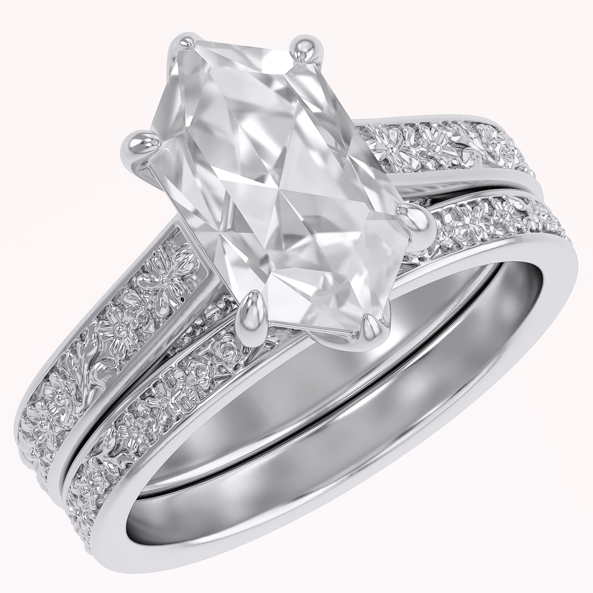 4.20 CT Vintage Inspired Filigree Bridal Ring Set with Hidden Halo Lab grown Diamond