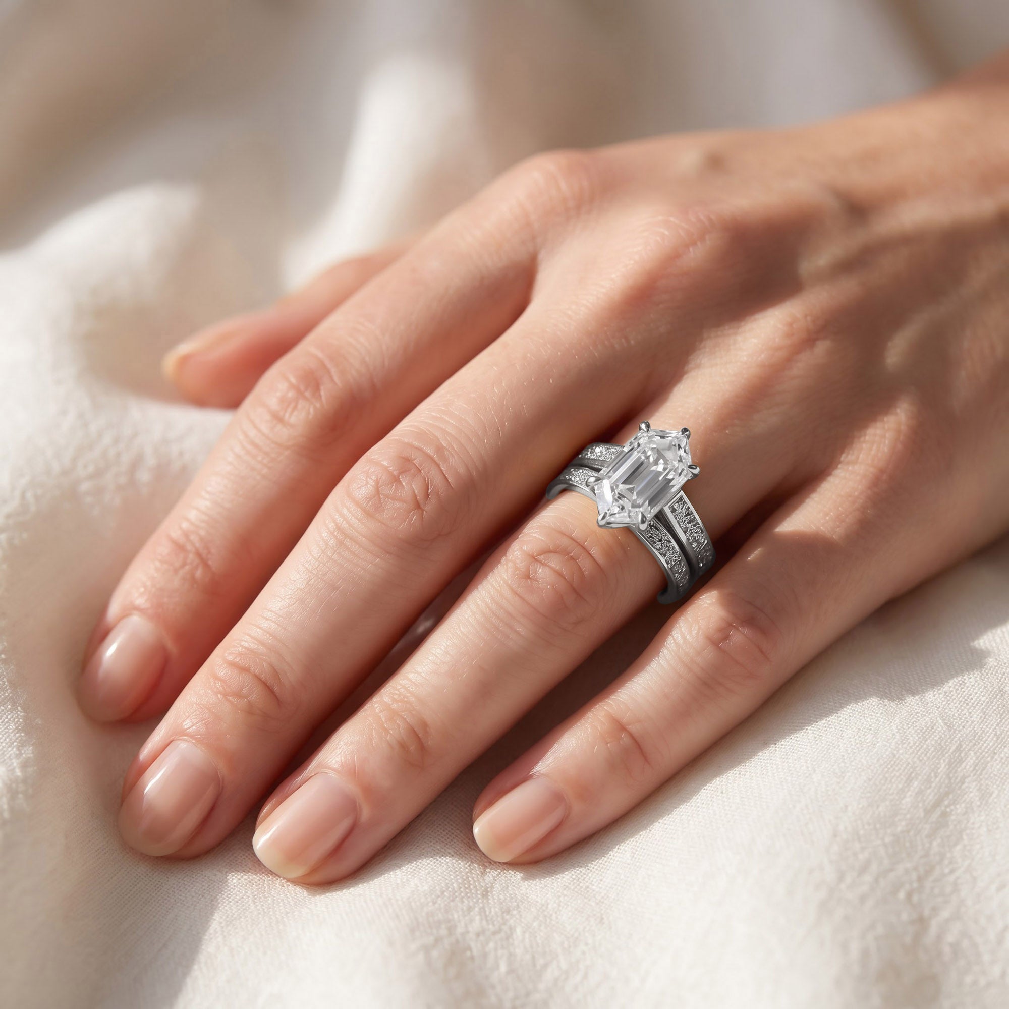 4.20 CT Vintage Inspired Filigree Bridal Ring Set with Hidden Halo Lab grown Diamond