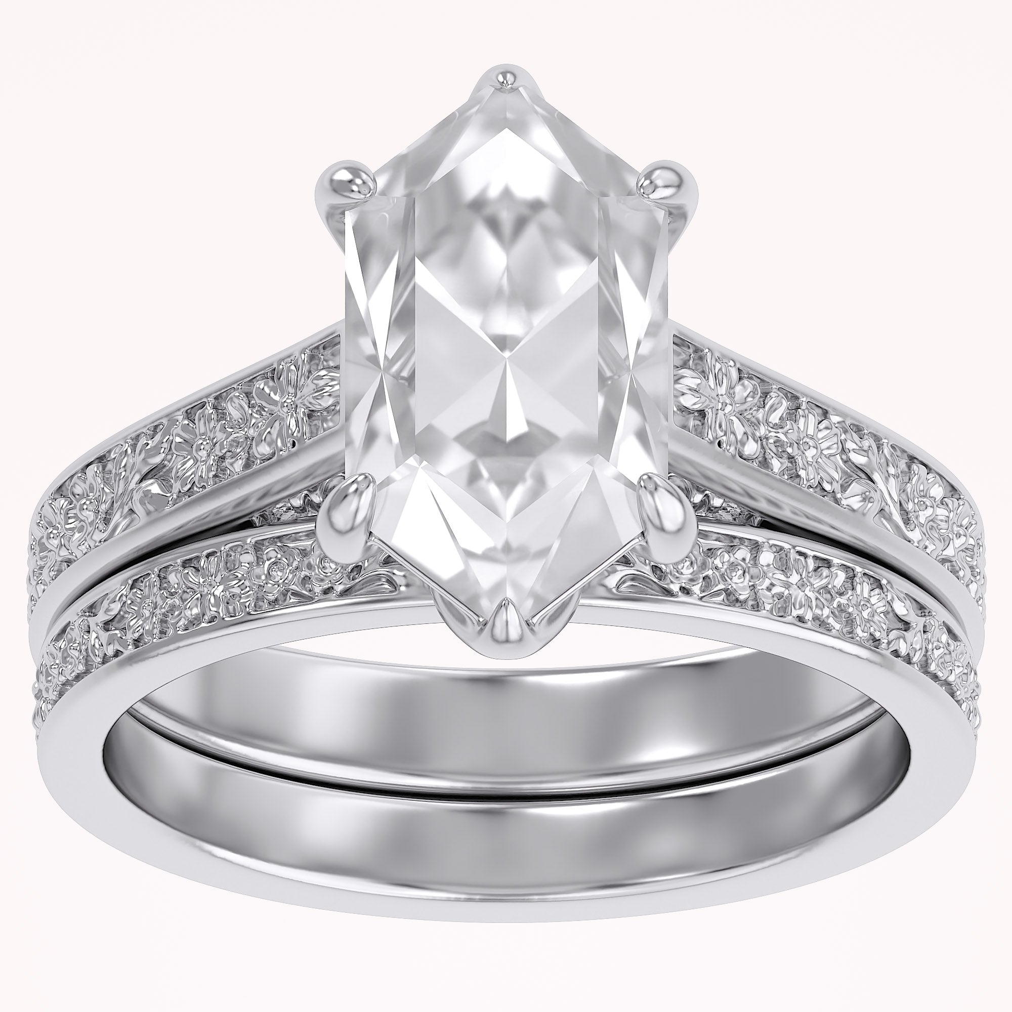 4.20 CT Vintage Inspired Filigree Bridal Ring Set with Hidden Halo Lab grown Diamond