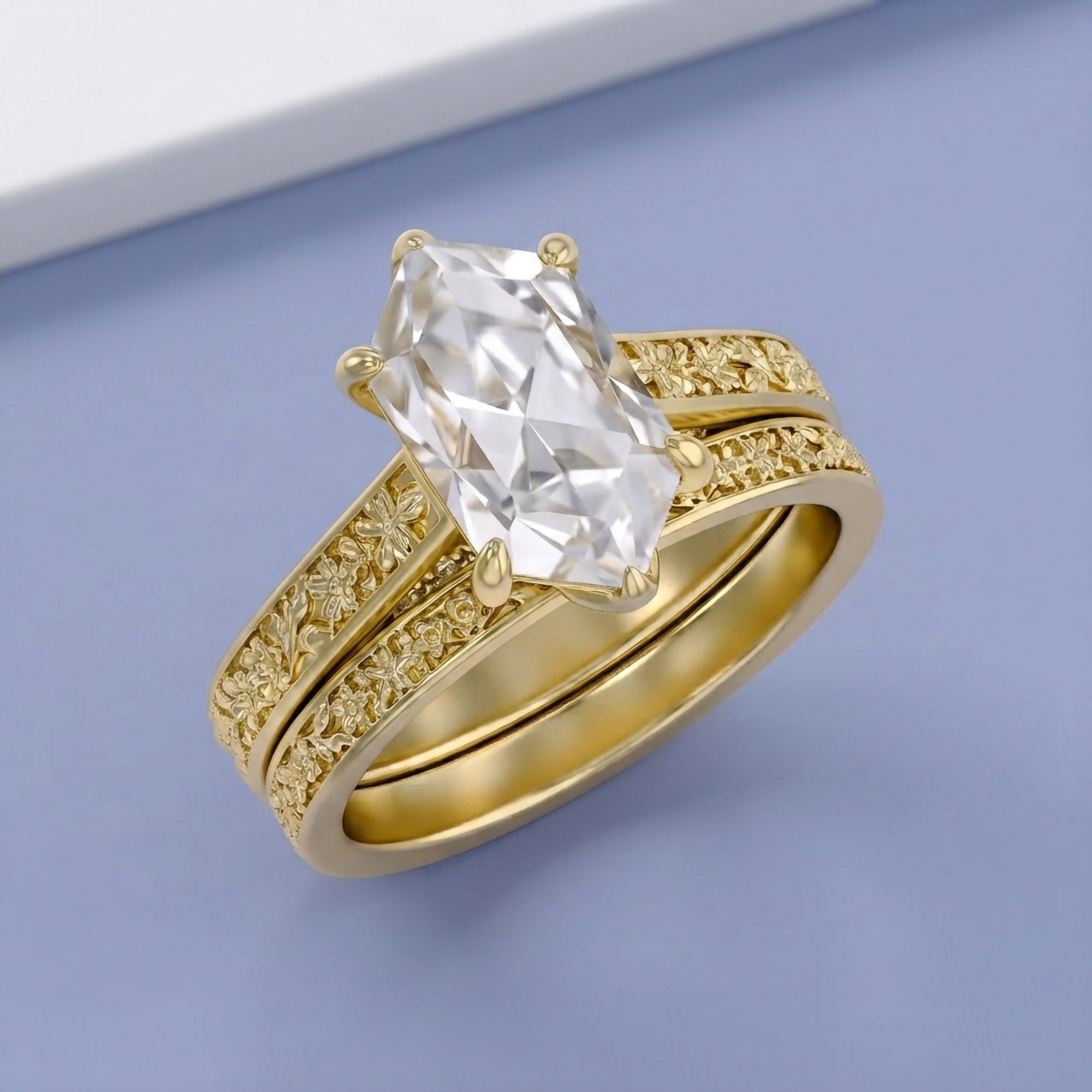 4.20 CT Vintage Inspired Filigree Bridal Ring Set with Hidden Halo Lab grown Diamond