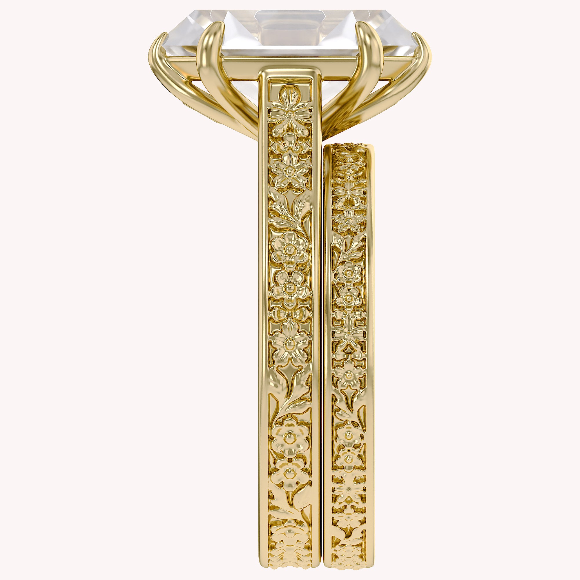 4.20 CT Vintage Inspired Filigree Bridal Ring Set with Hidden Halo Lab grown Diamond