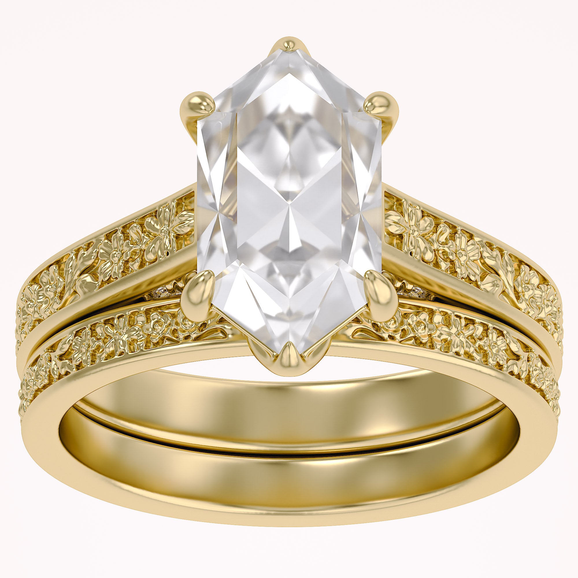 4.20 CT Vintage Inspired Filigree Bridal Ring Set with Hidden Halo Lab grown Diamond