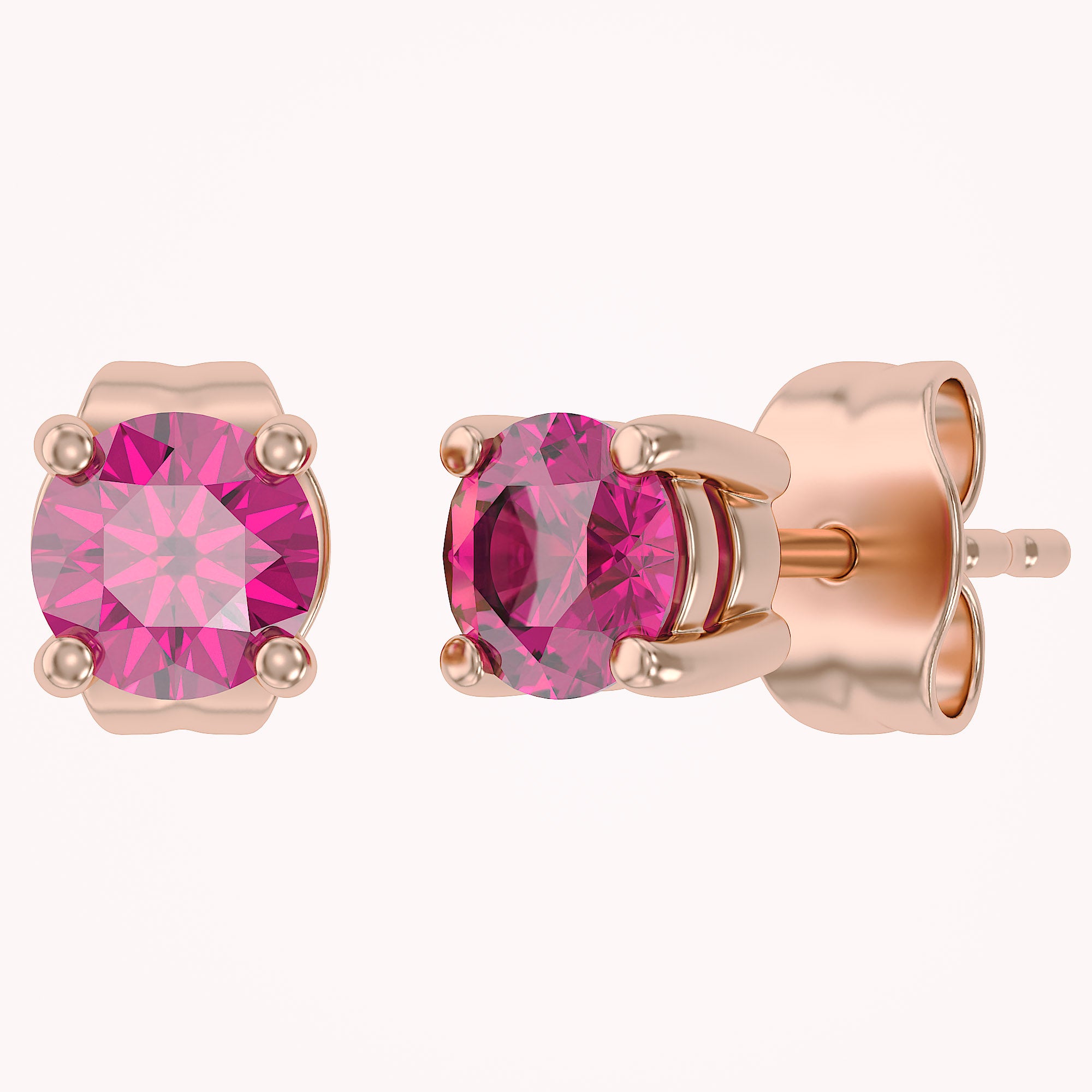 Birthstone Stud Earrings for Women, 4mm Round Simulated Gemstone Studs, Jewelry for Her (0.5 Ct)