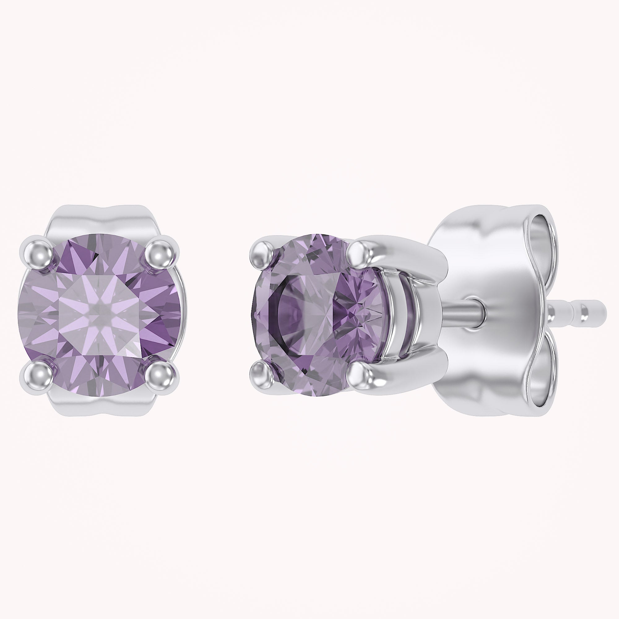 Birthstone Stud Earrings for Women, 4mm Round Simulated Gemstone Studs, Jewelry for Her (0.5 Ct)