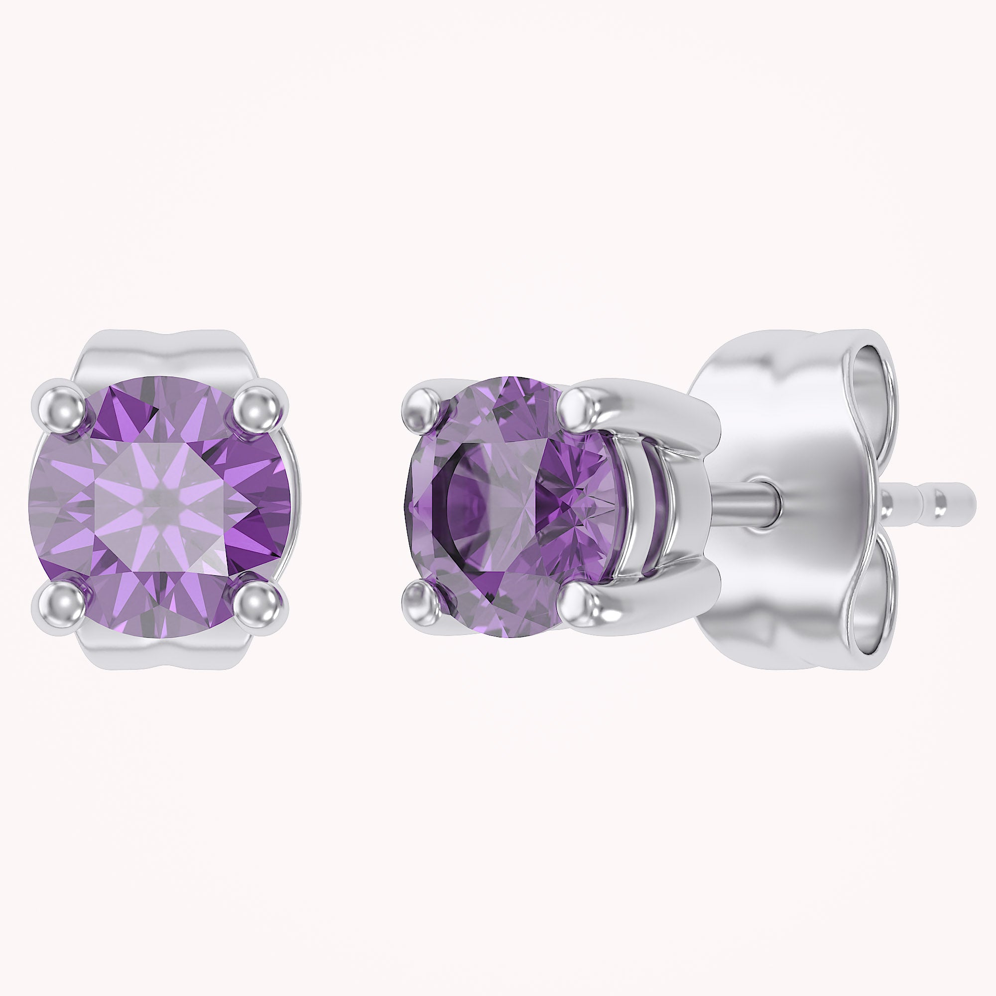 Birthstone Stud Earrings for Women, 4mm Round Simulated Gemstone Studs, Jewelry for Her (0.5 Ct)