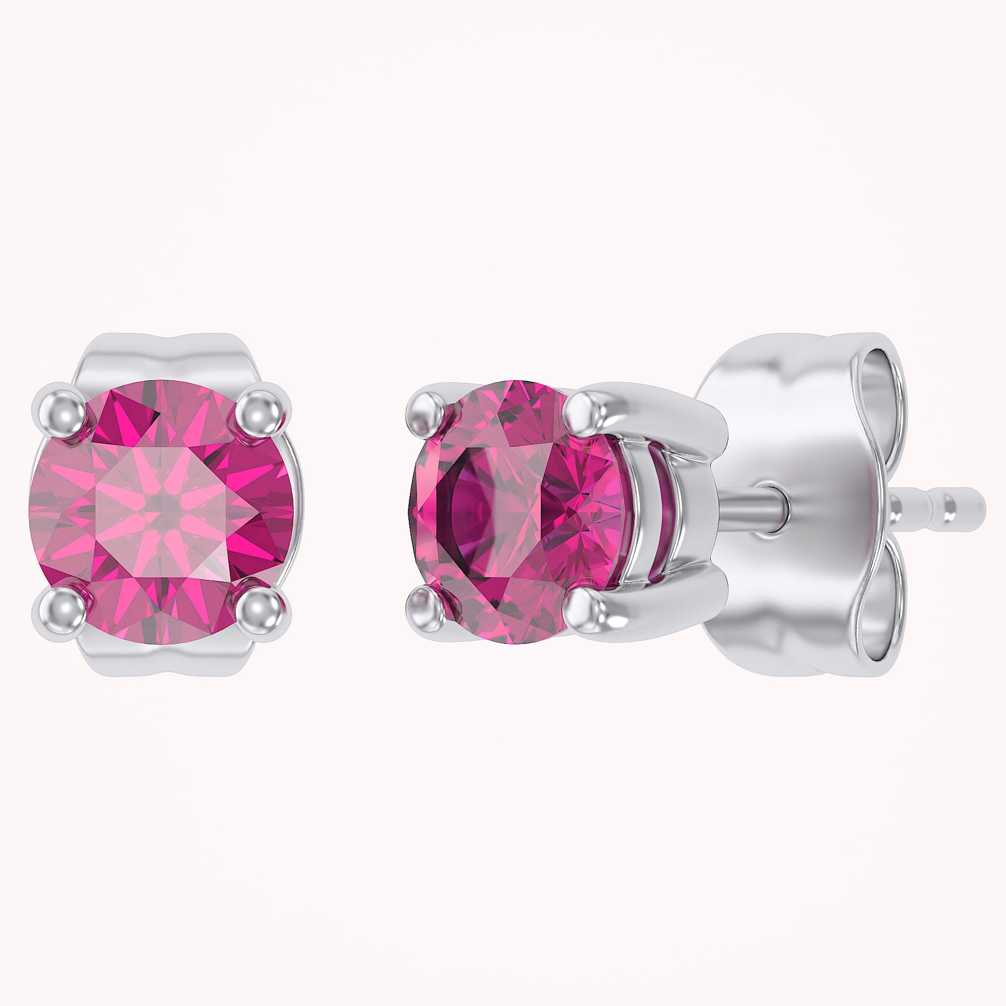 Birthstone Stud Earrings for Women, 4mm Round Simulated Gemstone Studs, Jewelry for Her (0.5 Ct)