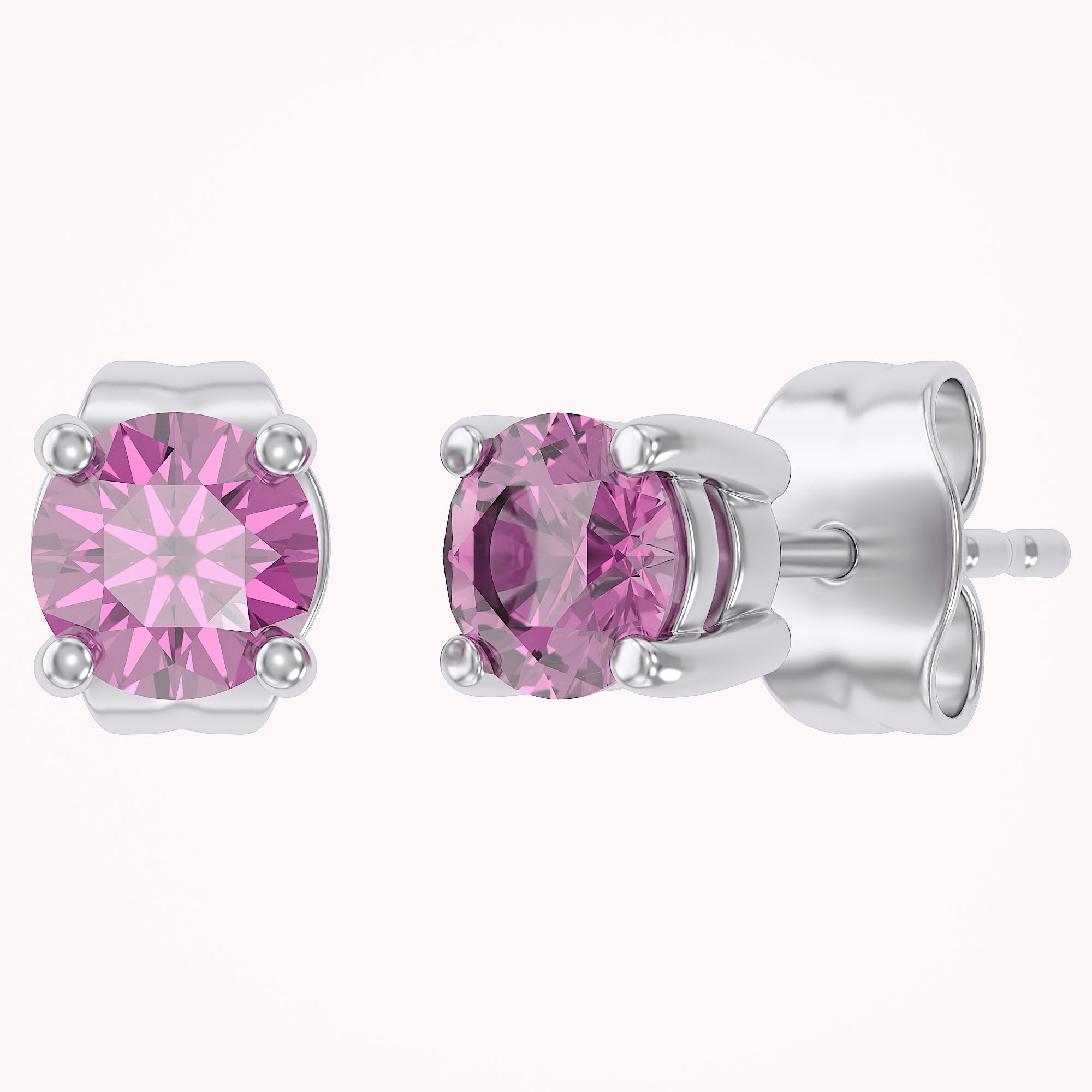 Birthstone Stud Earrings for Women, 4mm Round Simulated Gemstone Studs, Jewelry for Her (0.5 Ct)