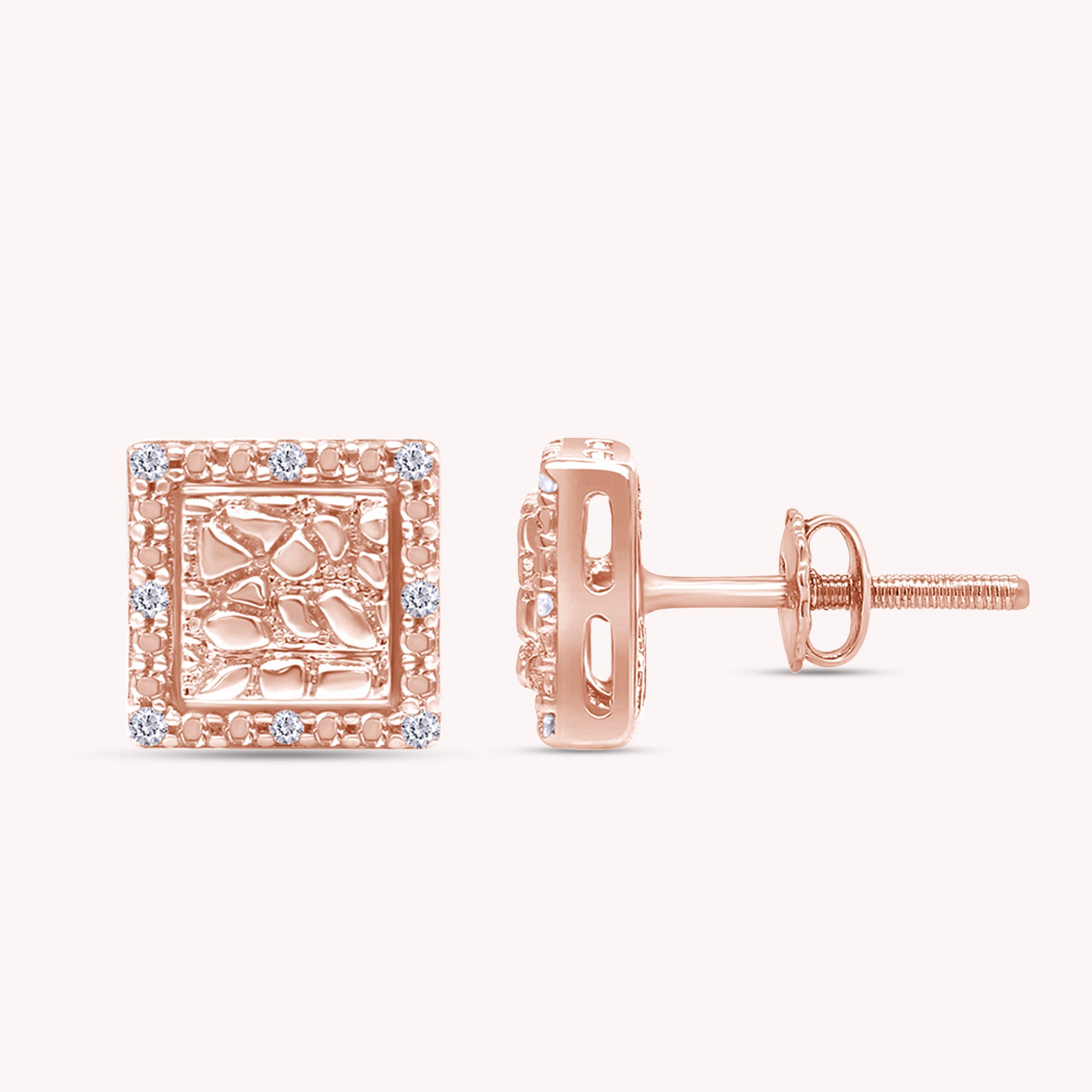Square Shape Nugget Men's Stud Earring Lab Created Moissanite Diamond