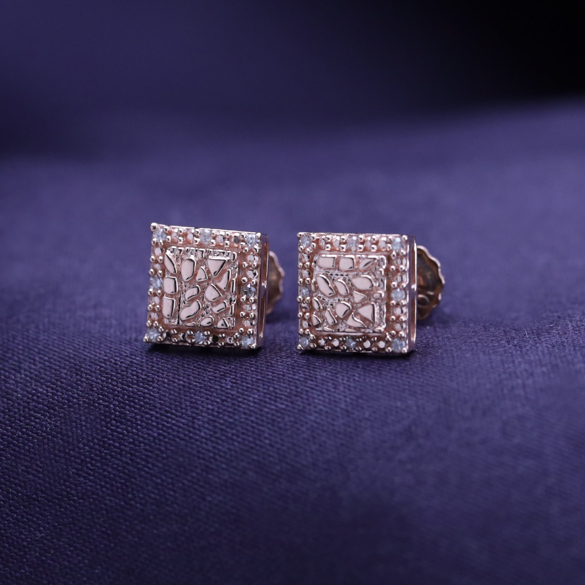 Square Shape Nugget Men's Stud Earring Lab Created Moissanite Diamond