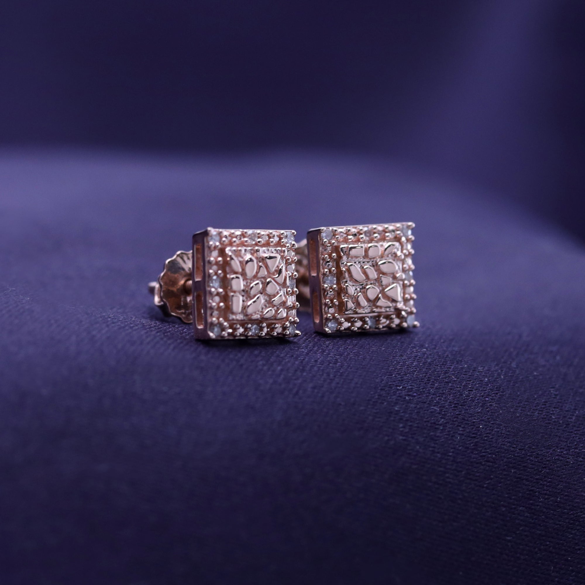Square Shape Nugget Men's Stud Earring Lab Created Moissanite Diamond