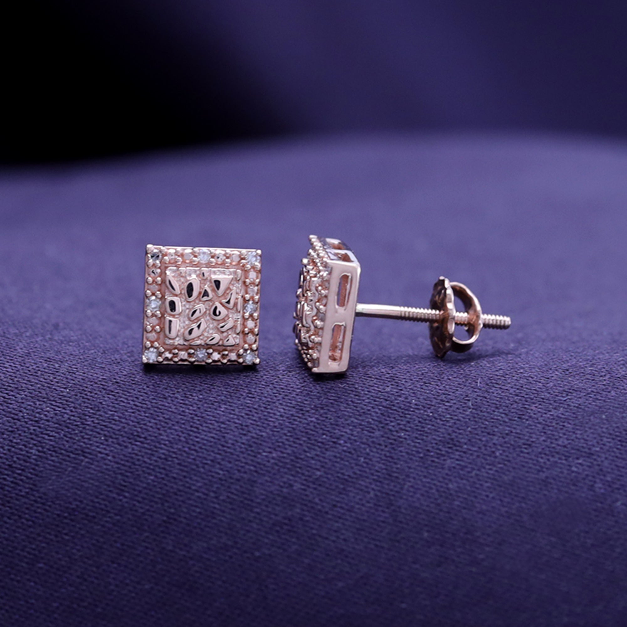 Square Shape Nugget Men's Stud Earring Lab Created Moissanite Diamond