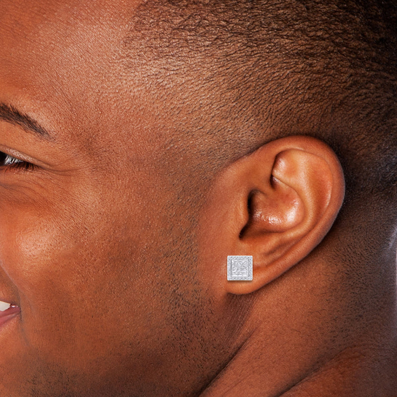 Square Shape Nugget Men's Stud Earring Lab Created Moissanite Diamond