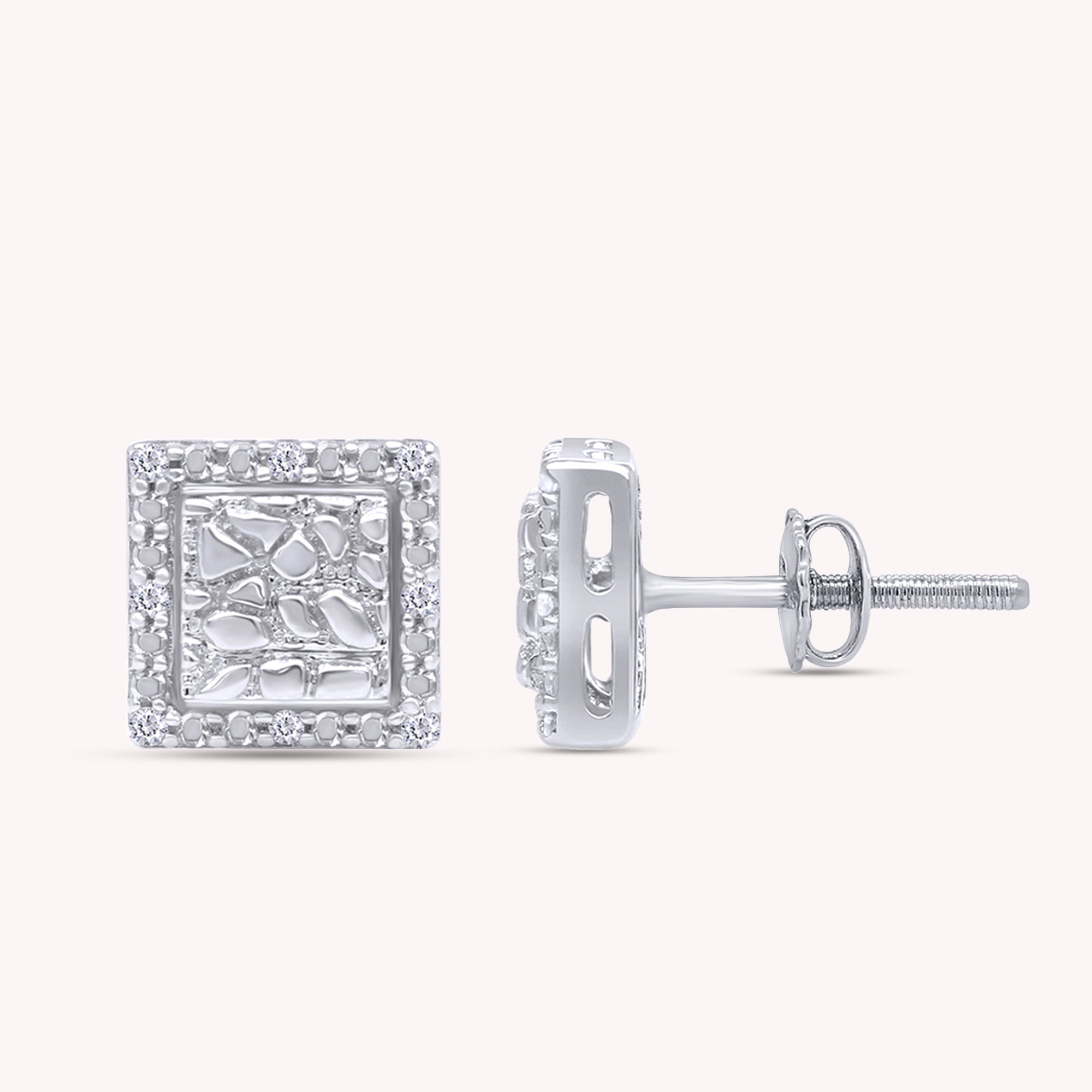 Square Shape Nugget Men's Stud Earring Lab Created Moissanite Diamond