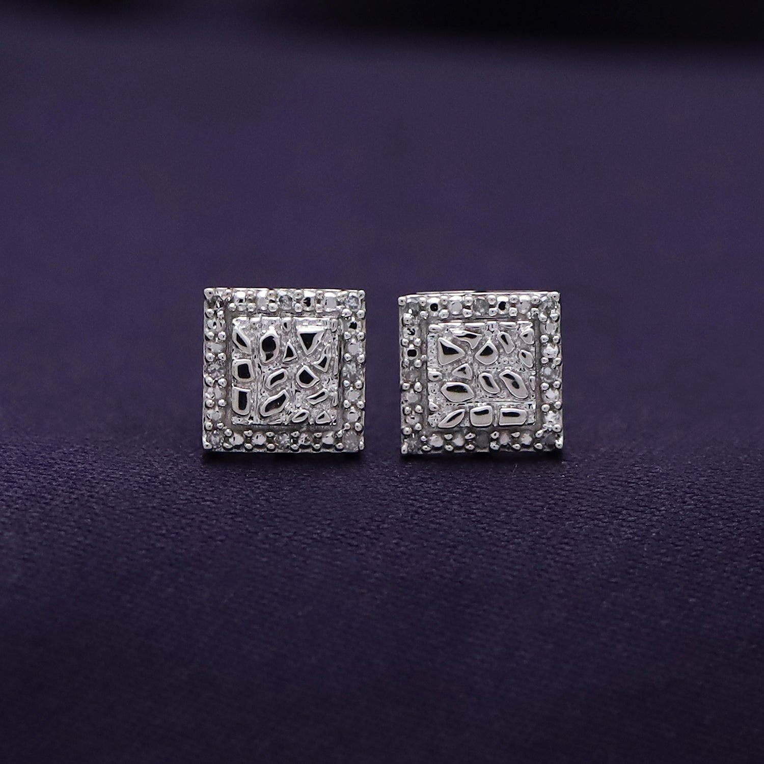 Square Shape Nugget Men's Stud Earring Lab Created Moissanite Diamond