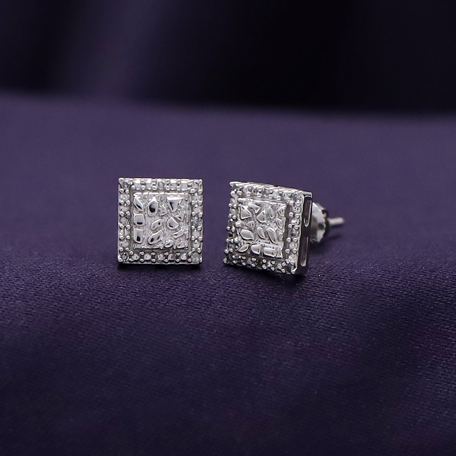 Square Shape Nugget Men's Stud Earring Lab Created Moissanite Diamond