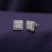 Square Shape Nugget Men's Stud Earring Lab Created Moissanite Diamond