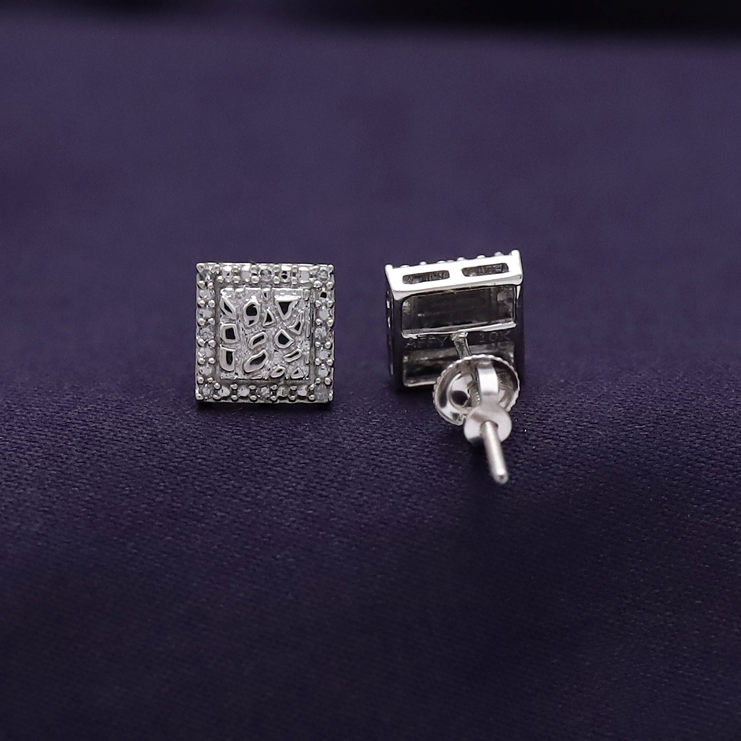Square Shape Nugget Men's Stud Earring Lab Created Moissanite Diamond