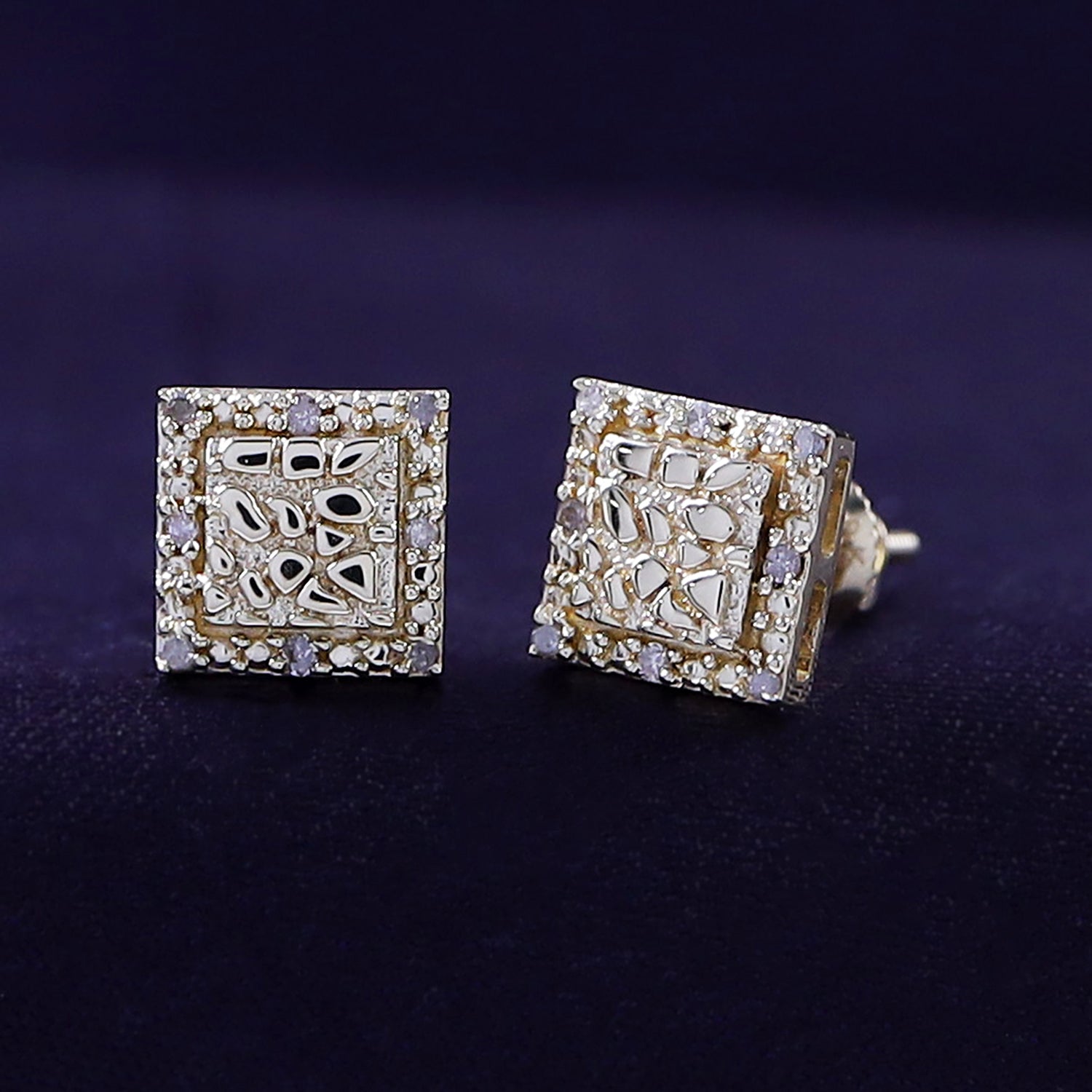 Square Shape Nugget Men's Stud Earring Lab Created Moissanite Diamond