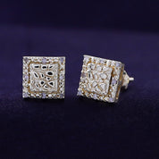 Square Shape Nugget Men's Stud Earring Lab Created Moissanite Diamond