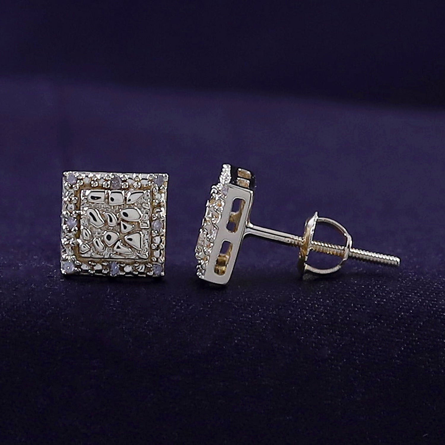 Square Shape Nugget Men's Stud Earring Lab Created Moissanite Diamond
