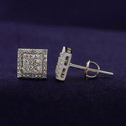 Square Shape Nugget Men's Stud Earring Lab Created Moissanite Diamond