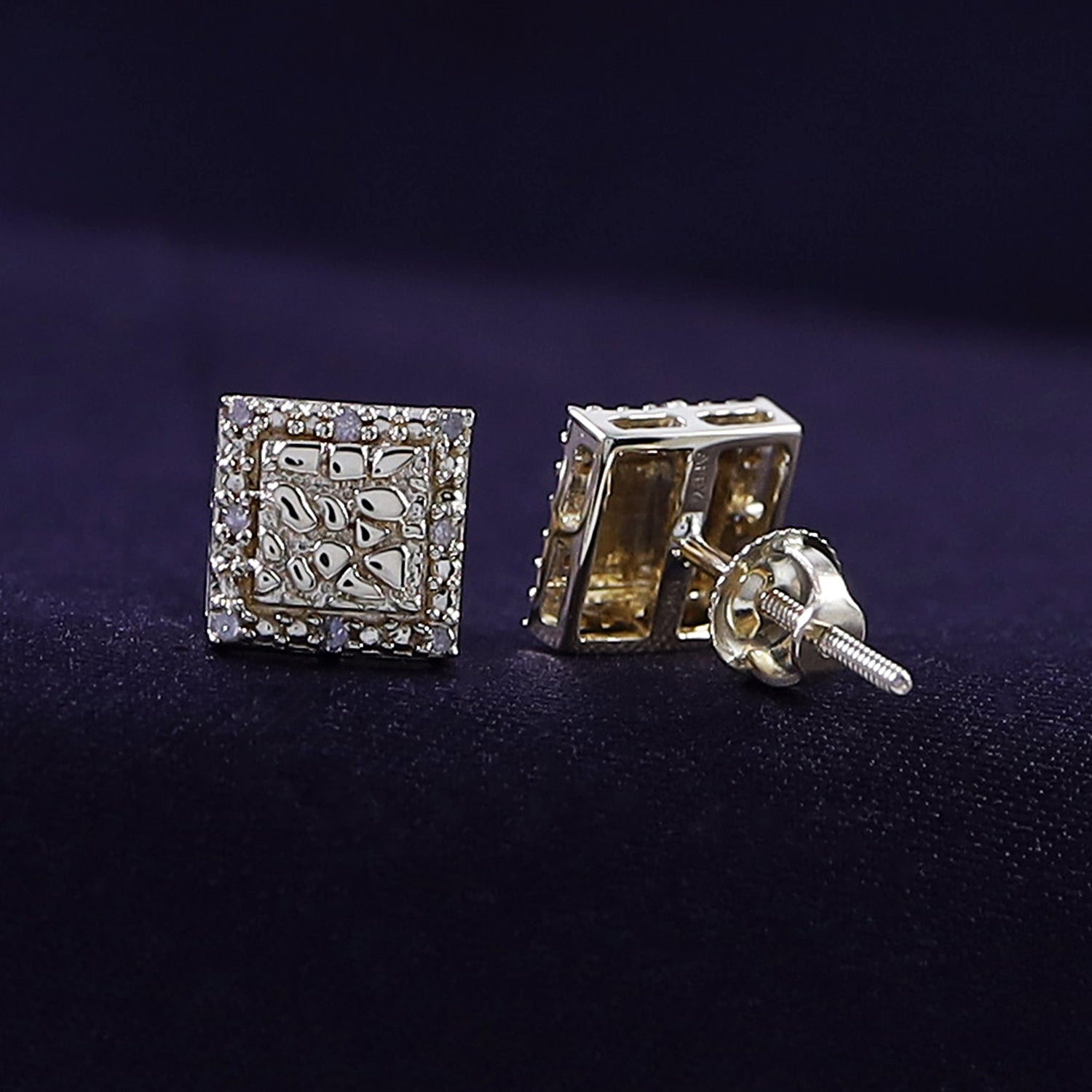 Square Shape Nugget Men's Stud Earring Lab Created Moissanite Diamond