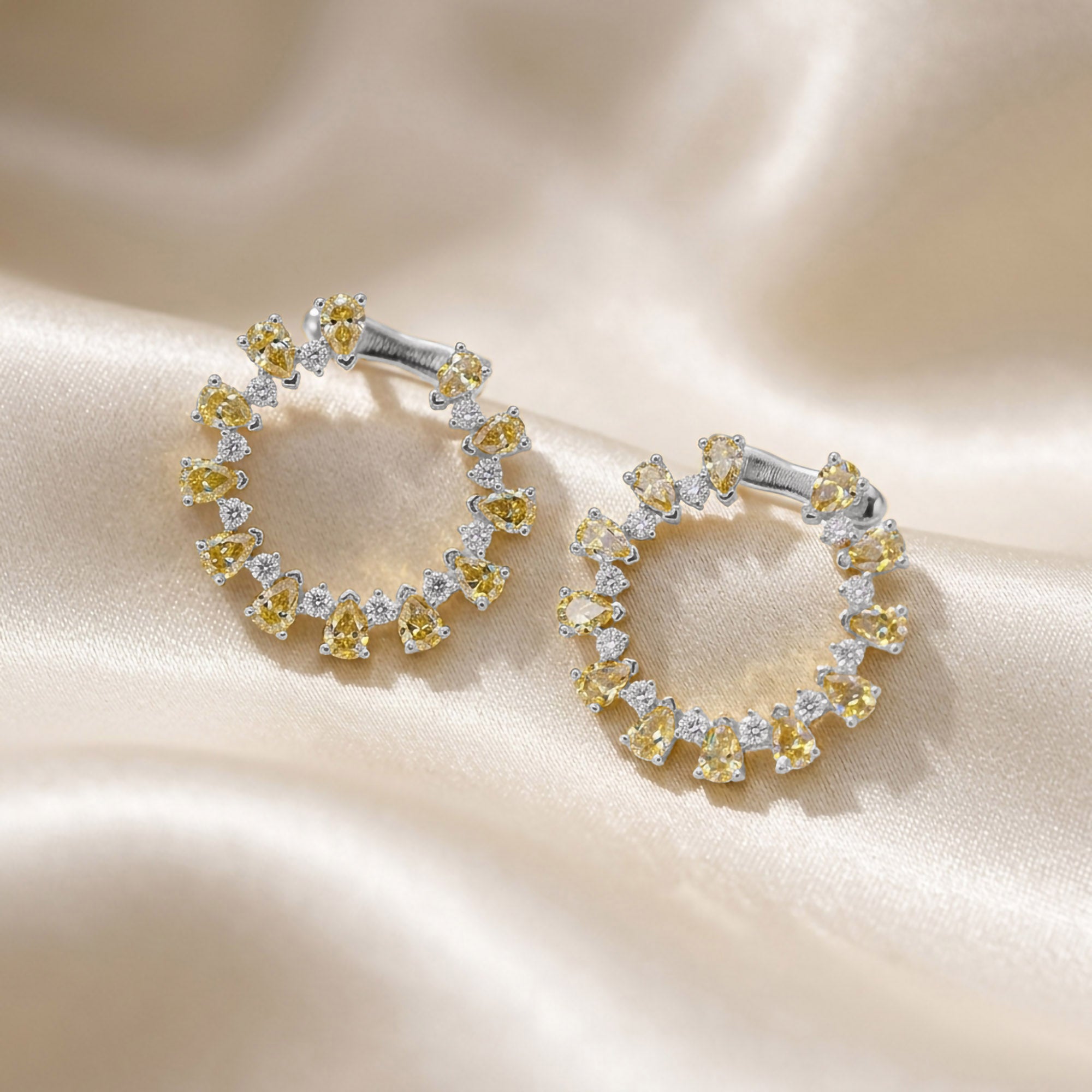 4.30 CTTW Pear and Round Shape Lab Grown Diamond Open Circle Stud Earrings
