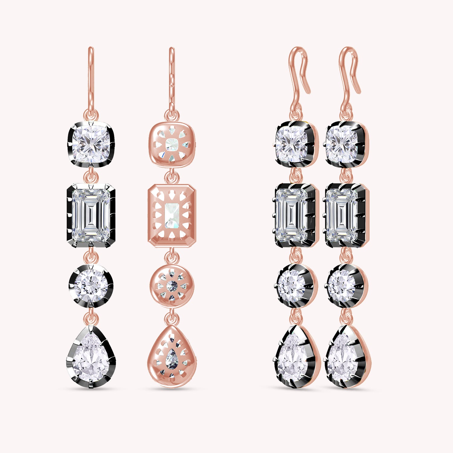 Two Tone Linear Drop Multi Shape Lab Created Moissanite