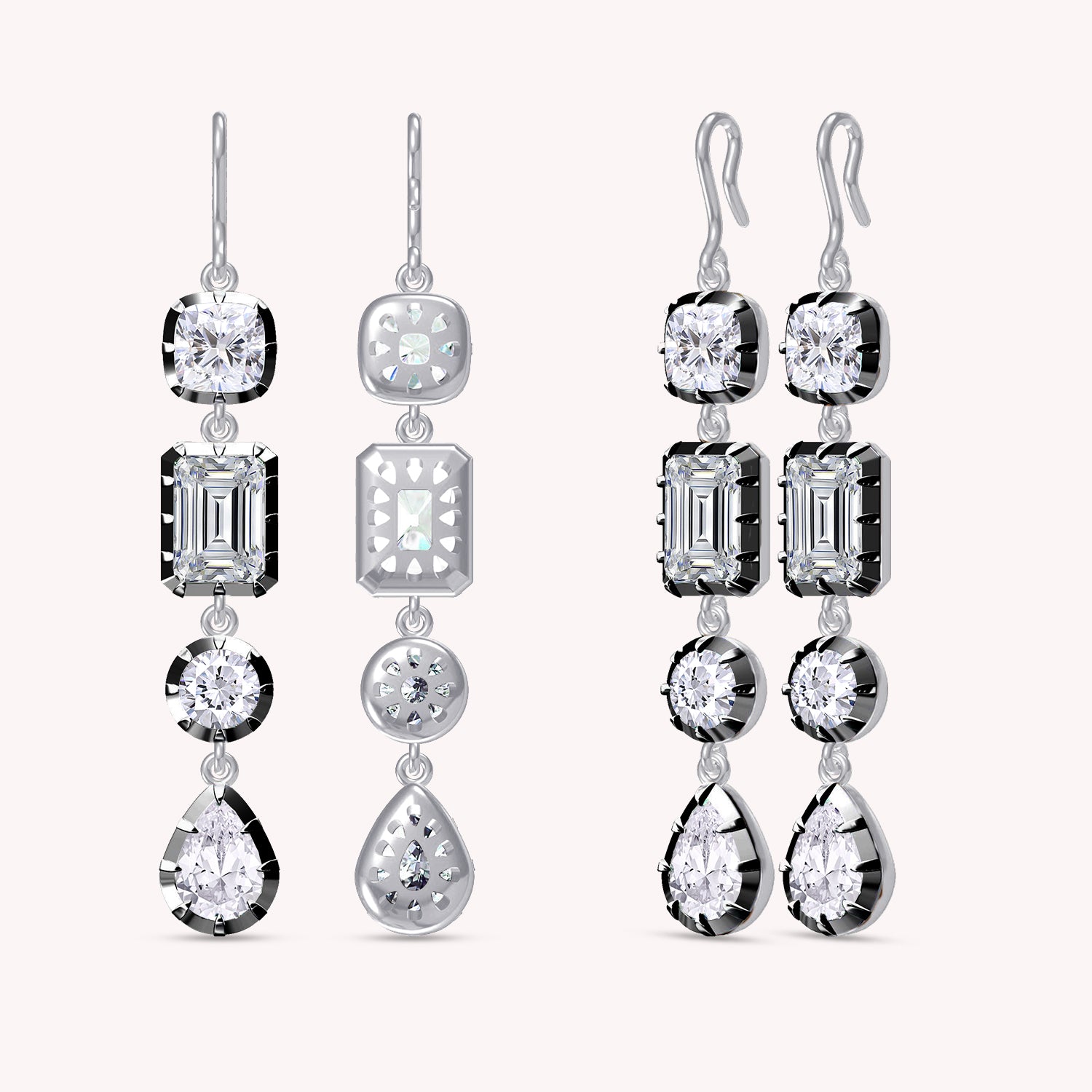 Two Tone Linear Drop Multi Shape Lab Created Moissanite